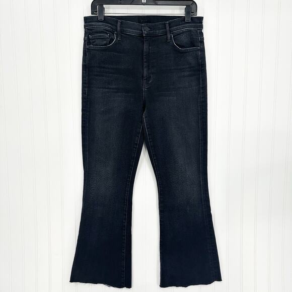 Mother Jeans Womens 32 Weekender Fray Flare US 12 Black Denim Thunder Road EUC - Picture 1 of 16